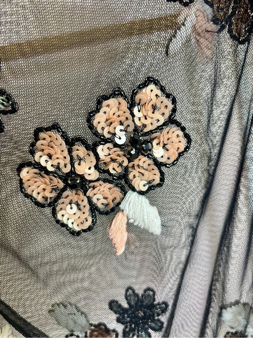 Anthropologie Black Sheer Floral Embroidered Peplum Blouse